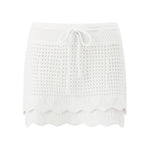 Womens Crochet Knit Mini Skirt Casual Stylish Drawstring Low Rise Tiered Hem Short Skirt Summer Beach Holiday Boho Cover-ups