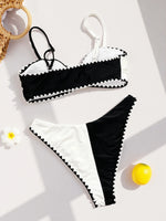 Sexy Black White Contrast Bikini Set 2026 Women Diamond Grid Pattern Push Up Bra High Waist Swimsuit Beach Bathing Suit Swimwear
