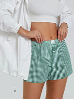 Women’s Plaid Print Shorts Elastic Low Waist Button Front Lounge Shorts Boxers Streetwear