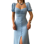Fashion Bandage Bodycon Dresses For Women Puff Short Sleeves Sexy Low Cut Slim A-line Dress Elegant Ladies Vestidos 2023 Summer