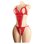 Sexy Red Crotchless Lingerie Open Back Bras BodySuits Transparent Erotic Costumes Deep VSexy Lace Fishnet Hollow Underwear Set