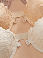 3Pcs Thin Cup Strapless Women's Sexy Bras Lace Trim Patchwork Pattern Front Clasp Push up Bra Comfortable Half-Cup Women's Bra