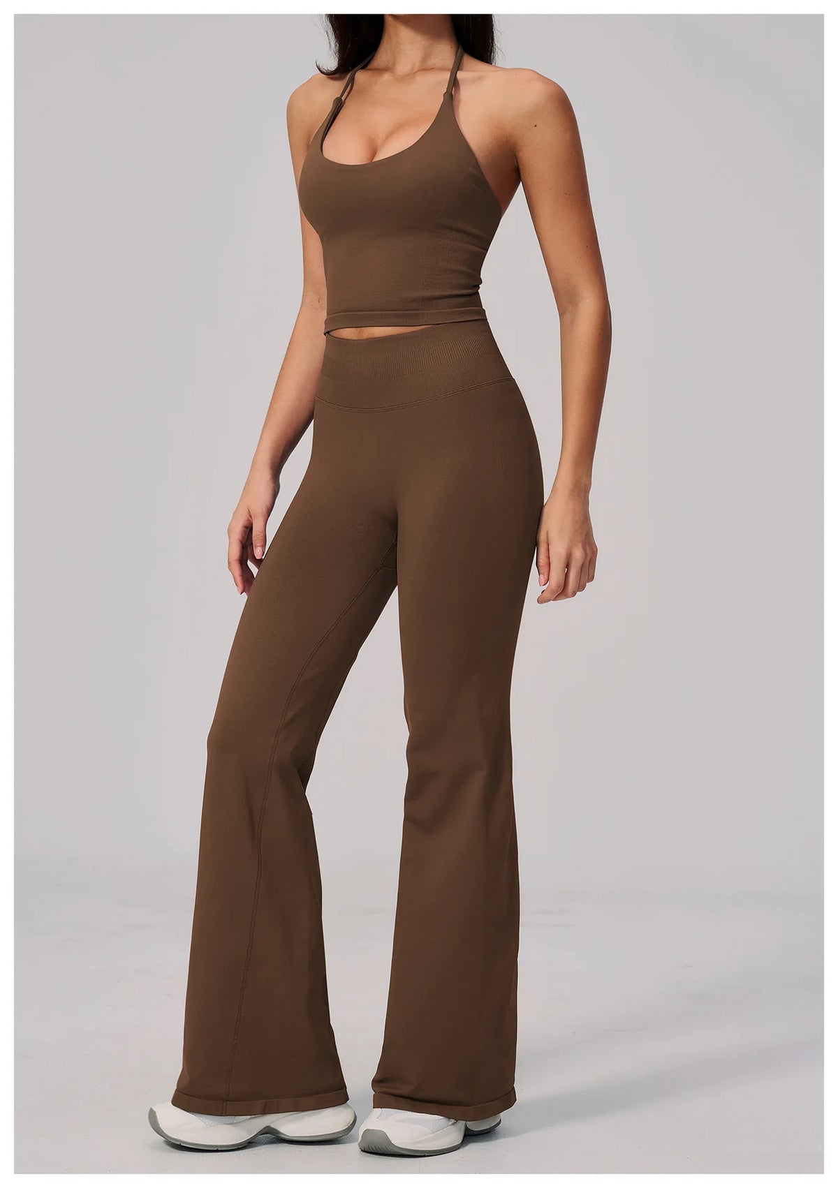 New Yoga Sets Women Summer Seamless Thread Hanging Neck Sports Vest Exercise Fitness Suit High Waist Wide Leg Pants Tracksuit
