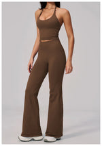 New Yoga Sets Women Summer Seamless Thread Hanging Neck Sports Vest Exercise Fitness Suit High Waist Wide Leg Pants Tracksuit
