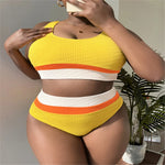 0XL - 4XL Splicing Bikini Large Size Swimwear Plus Size Women Swimsuit Female Two-Pieces Bikini Set Bather Bathing Suit V4755Y
