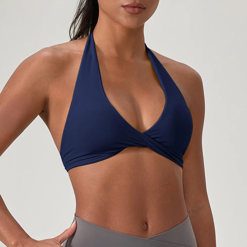 STOUREG Women's High Support Sports Bra Naked Sensation Push Up Backless Removable Pads Yoga Running Gym Tank Top