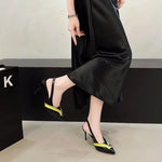 2026 Spring Summer New Zipper Patchwork Pointed Toe High Heel Sandals Vintage Design Versatile Elegant Single Shoes Women Chic