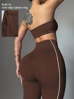 Women Strapless Bandeau Sports Bra Seamless High Waist Yoga Leggings Set Padded Workout Fitness Gym 2 Piece Outfits
