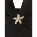 S - XL New With Skirt Deep V Neck Halter One Piece Swimsuit Women Swimwear Female Starfish Padded Bather Bathing Suit Swim V7977