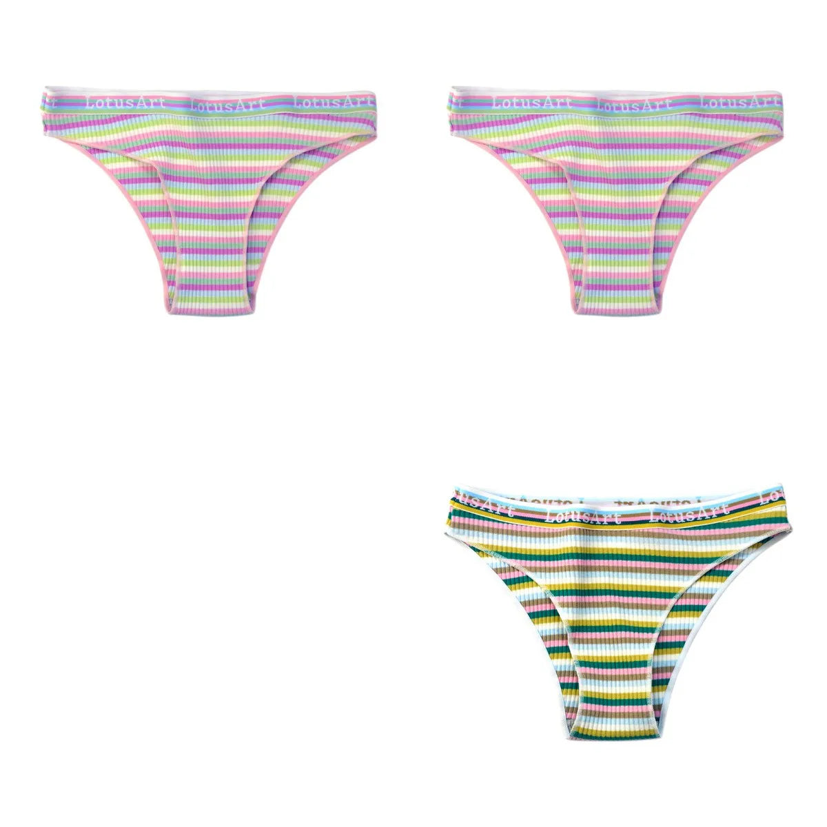 3Pcs/Set Cotton Panties For Women Colorful Striped Underwear Low Waist Briefs Breathable Underpants Female Sexy Lingerie M-XXL