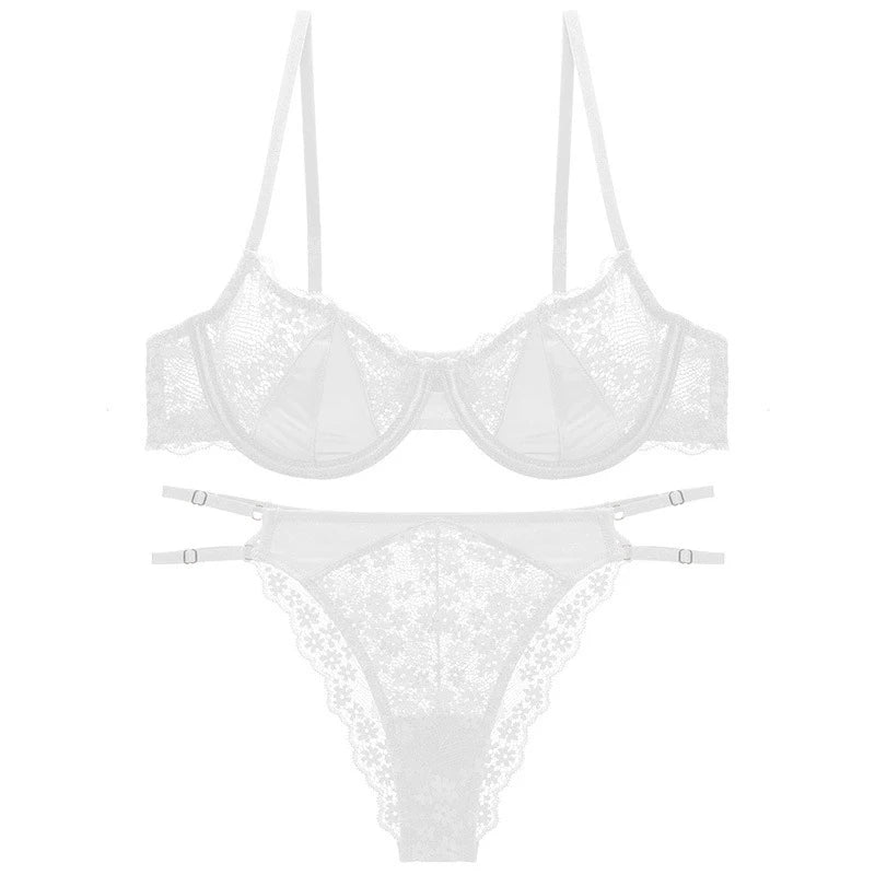 French Sexy Lingerie Ultra-thin Satin Lace Lingerie Set Anti Sagging Bra Half Cup Ultra-thin Lace Gather Anti-sagging Bra Set