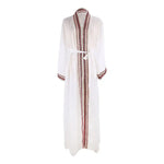 White Chiffon Long Maxi Kimono Cardigan Women Beach Cover Up Embroidery Edge with Belt Tunica Kaftans Femininos Beachwear 2026