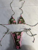 New Boho Style Floral Pattern Women's Micro Bikini Set Bead Decor Swimsuit Sexy Backless Bandage Swimwear Bathing Suit Beachwear