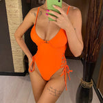 2024 New Sexy Lace Up Underwired One Piece Swimsuit Women Solid Swimwear Female Backless Monokini Bather Bathing Suit Swim Lady