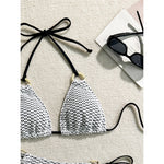 Wrinkled Halter Two-Pieces Bikini Set Bikini Female Swimsuit Women Swimwear Strappy High Cut Leg Bathing Suit Bather Swim V7043
