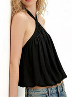 Women SummerHalter Crop Top Sleeveless Backless Solid/Dots PrintVest for Club Party