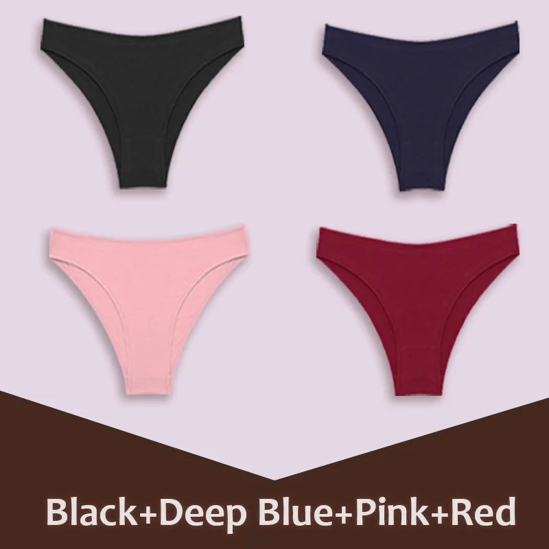 4Pcs Women's Cotton Briefs Seamless Women Sexy Panties Intimates Solid Color Breathable Underwear Female Low Waist Soft Lingerie