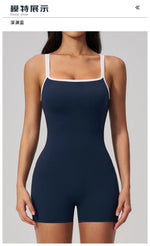 Tight Fitting One-piece Yoga Suit Women Color Bloack Square Collar Hollow Out Backless Butt-Lifting Gym Sports Short Jumpsuit