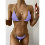 7 Colors Sexy Halter Bikini Female Swimsuit Women Swimwear Two-Pieces Bikini Set Metal Chain Bather Bathing Suit Swim Lady V2362