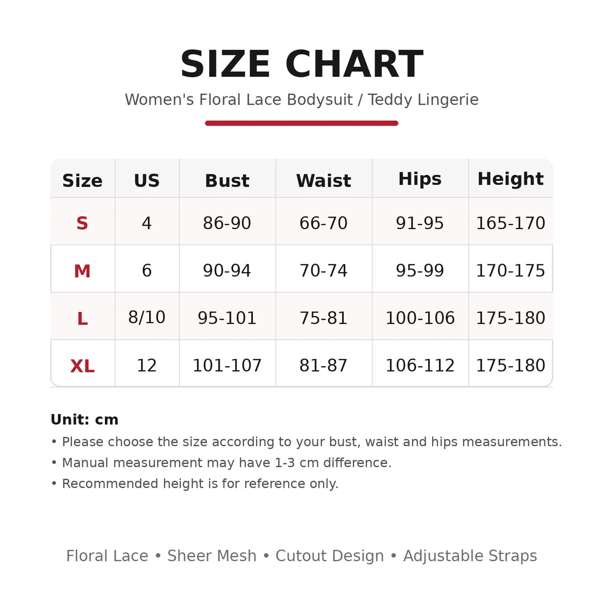 Women’s Floral Lace Bodysuit Lingerie, Red Sheer Mesh Teddy with Bowknot Straps, Front Cutout Thong Sleepwear for Anniversary