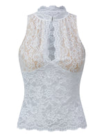 Women Retro Tank Tops Cut Out Mockneck Sleeveless Slim Fit Vest Trendy Summer Lace Corset Streetwear