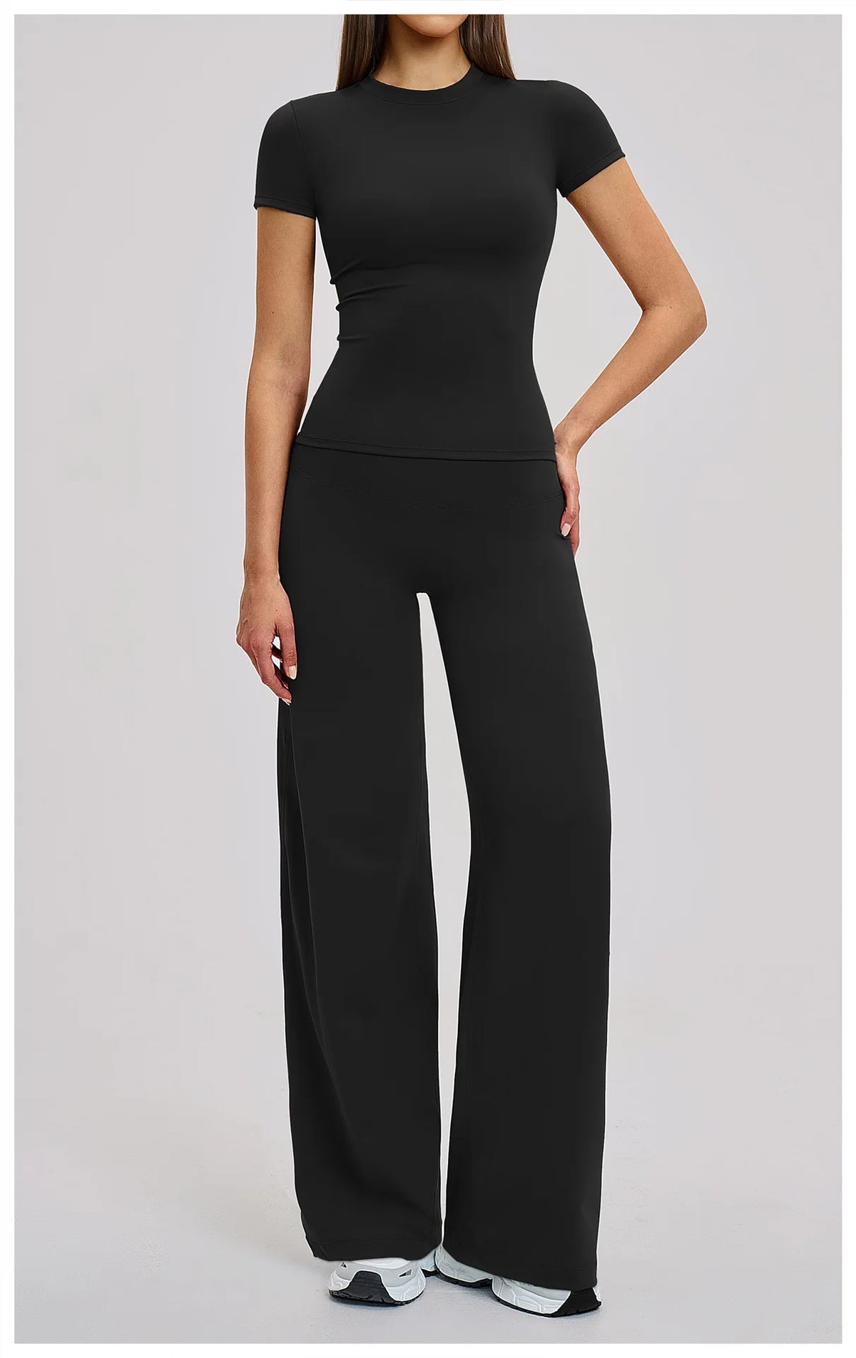 Yoga Set 2 Pieces Women's Tracksuit Short Sleeve O Neck Slim Sports T Shirts High Waist Flare Leggings Gym Running Fitness Suit