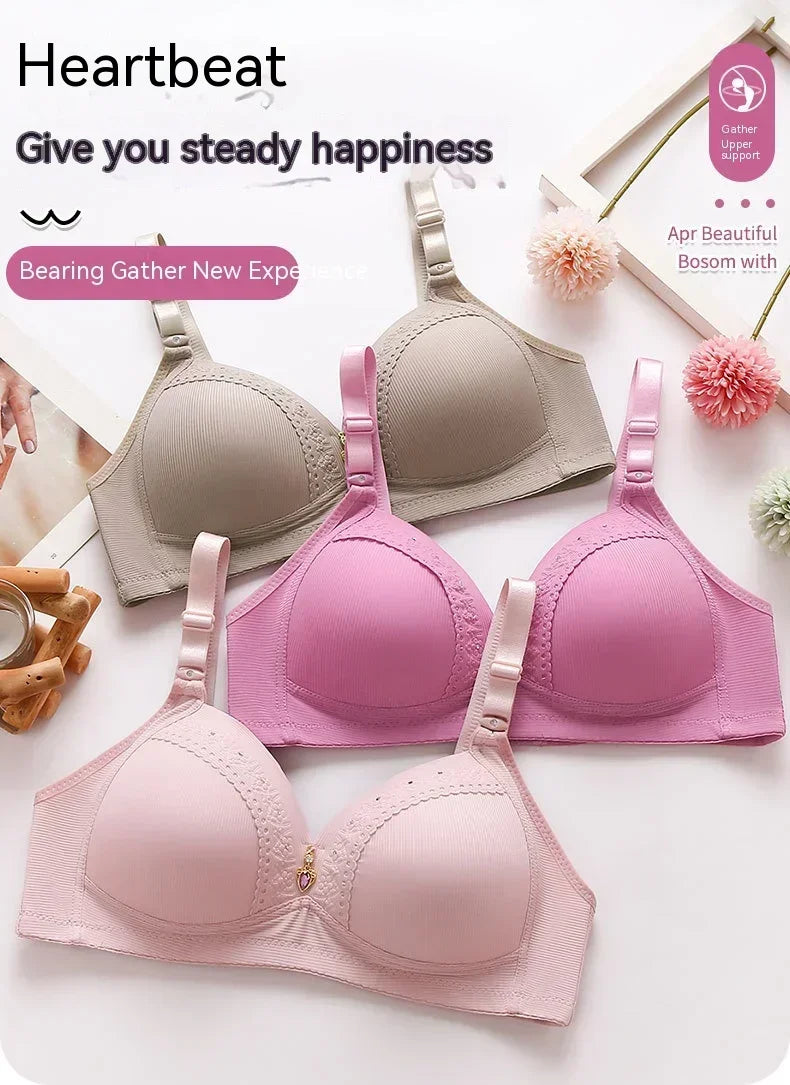 Gathered Side Collection Lifting Underwear Breasts Brassiere Large Size Bra Full Cup Underwear Brassiere No Steel RingBra