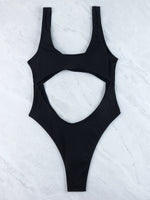 Sexy Hollow Out Thong Bikini 2026 Women Black Red Ribbed Backless Tummy Cut Out One Piece Swimsuit Beach Bathing Suit Swimwear