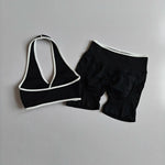 2pcs Women's Seamless Push-up Sports Vest Bra Set with High Elastic Hip Lifting Shorts for Running Aerobics Yoga