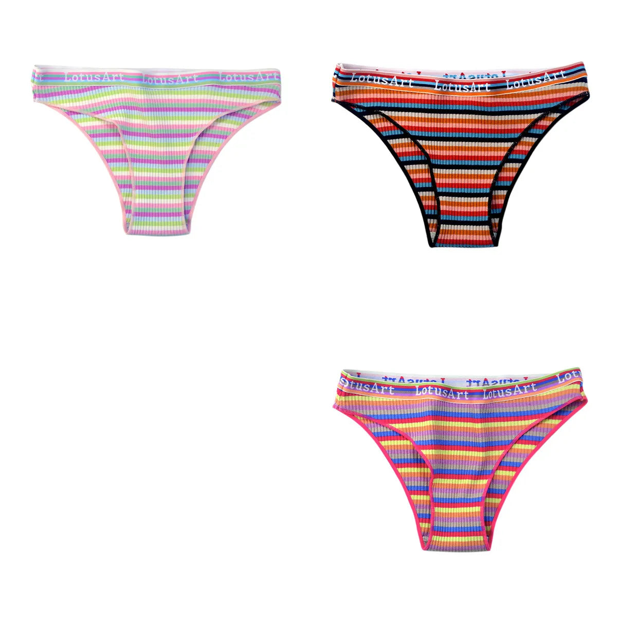 3Pcs/Set Cotton Panties For Women Colorful Striped Underwear Low Waist Briefs Breathable Underpants Female Sexy Lingerie M-XXL