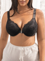 Wide Strap Lace Women Bra Front Closure Underwire Push Up Brassiere Plus Size C D E Cup Breathable Back Lingerie