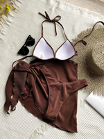 3 Pieces Triangle Bikinis 2026 Solid Swimwear Female Sexy Swimsuit Women & Beach Skirt Bathers Bathing Swimming Swim Suit