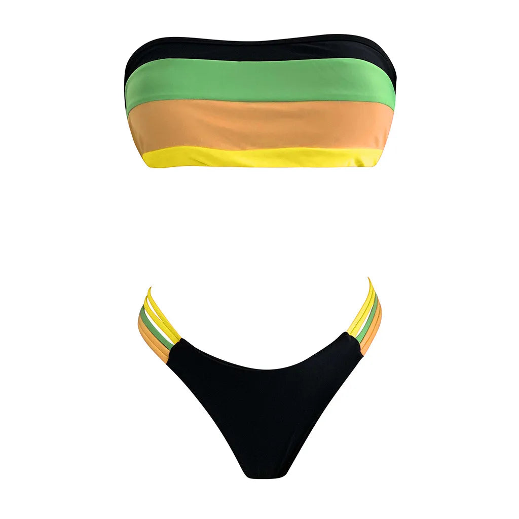 Bikini Swimwear Push-Up Bikinis Sets Colored Stripes Women Bra Padded Beachwear Bathing Suit New 2 Piece Swimsuit 2025 Biquini