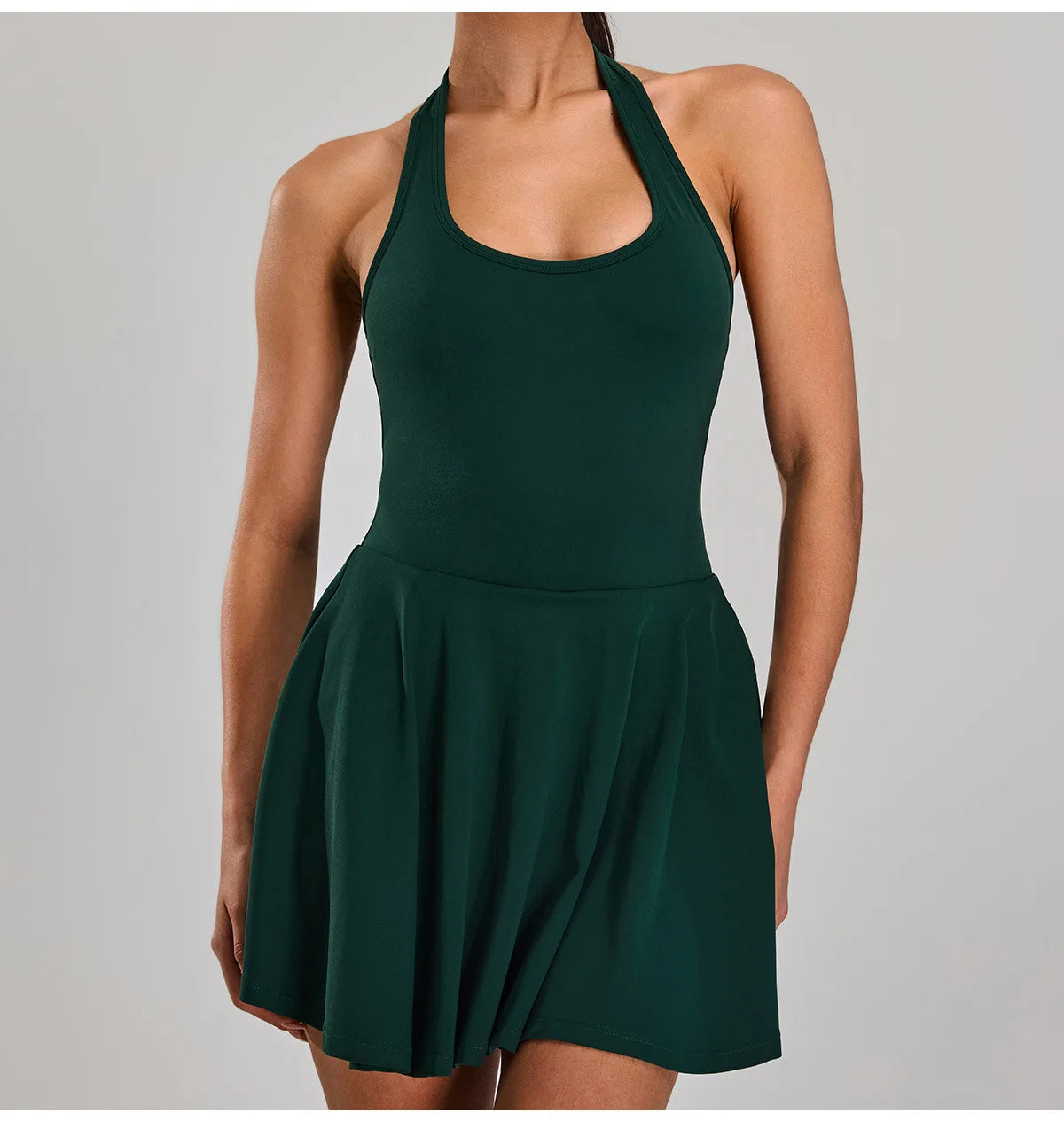 Summer Sleeveless Halter Slim Tennis Dress Women Sexy 2-in-1 Hollow Backless Golf Sports Dresses Outdoor Running Fitness Skirt