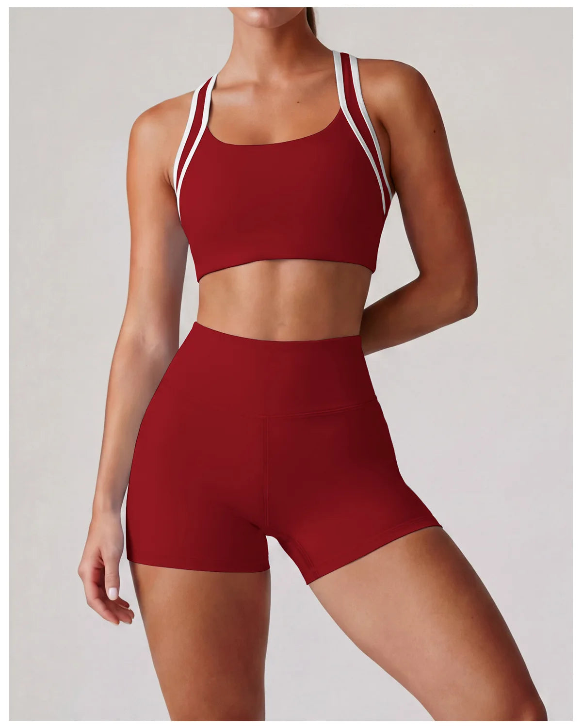 Summer 2 Pieces Yoga Sets Women Color Contrast Back I-shaped Shockproof Sports Bra High Waist Shorts Gym Fitness Suit Tracksuit