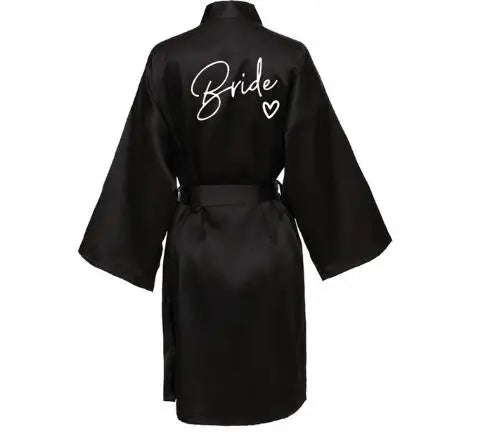Wedding Party Team Bride Robe With Black Letters Kimono Satin Pajamas Bridesmaid Bathrobe SP004