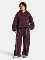 Vintage Leopard Hooded Sweatshirt Suit Loose Fit Contrast Line Wide Leg Trousers Fashion Athletic Tracksuit Outfit