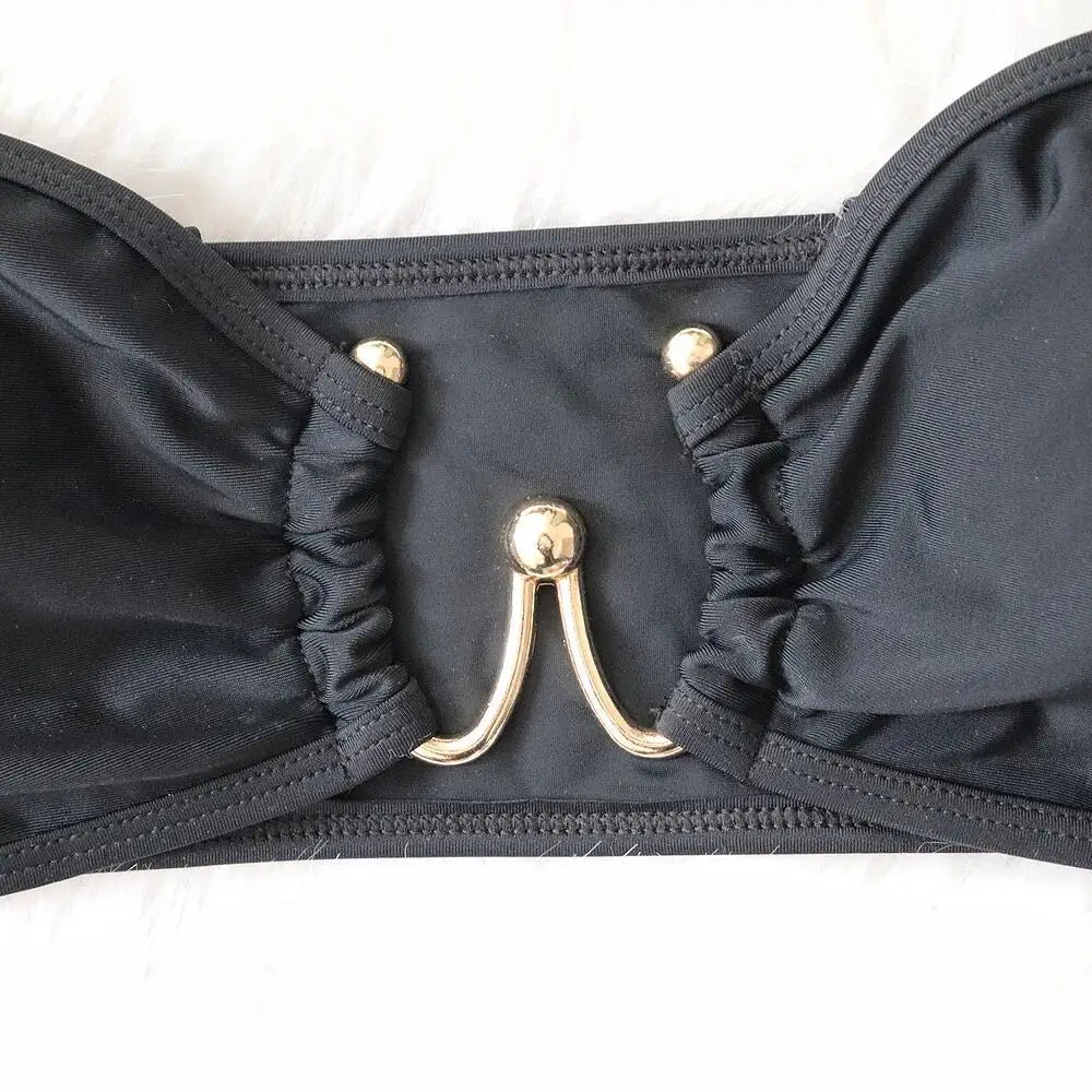 DEKA Women Solid Bandeau Bikini Set Two Pieces Swimsuits Halter Backless Female Beach Bathing Swimming Suits Thong Biquini