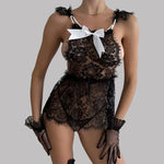Toucheart Hot Floral Sleeping Skirt with Panty Cosplay See-through Seductive Slim Backless Women Interesting Premium Private Set