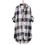 Long Sleeve Lapel Oversized Shirts Women Shirt Plaid Print Irregular Hem Single-breasted Soft Breathable Lady Long Top
