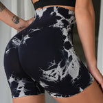 Tie Dye Yoga Shorts Marble Gym Shorts Women Push Up Sports Shorts Women Fitness Tights Breathable High Waist Booty Shorts