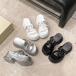 Summer Silver Chunky Platform Sandals Women Fashion Buckle Thick Bottom Slippers Woman Punk Wedges High Heels Sandalias Mujer