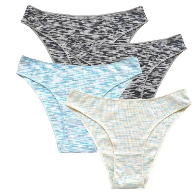 4Pcs/Set Women's Panties Low Rise Briefs Stretch Underwear Female Underpants Colorful Striped Panties Comfort Lingerie S-XL