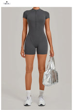 Half-zipper Slimming Yoga Jumpsuit Women Hollow Out Backless Sports One Piece Suits Short Sleeve Butt Lifting Tight Overalls