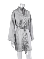 Sexy Women's Dressing Gown Flare Sleeve Bathrobe Female Black Loose Robes Women V-Neck Women's Nightwear With Sashes 2022