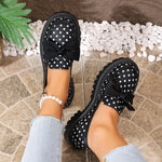 Women Polka Dot Print Platform Loafer Shoes Bow Decor Slip On Chunky Lug Sole Round Toe Sweet Preppy Casual Dress Shoes