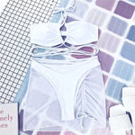 2023 New 3 Pieces Set Swimsuit Women High Waist Swimwear Sexy Lace Up Micro Bikini Set With Skirt Solid Beachwear Bathing Suit