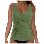 Women's Removable Padded Tankini Top V Neck Waist Defining Ruffled Separate Swimsuit Top Ruched Support Bathing Suit Swim Top