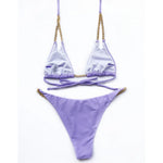 7 Colors Sexy Halter Bikini Female Swimsuit Women Swimwear Two-Pieces Bikini Set Metal Chain Bather Bathing Suit Swim Lady V2362