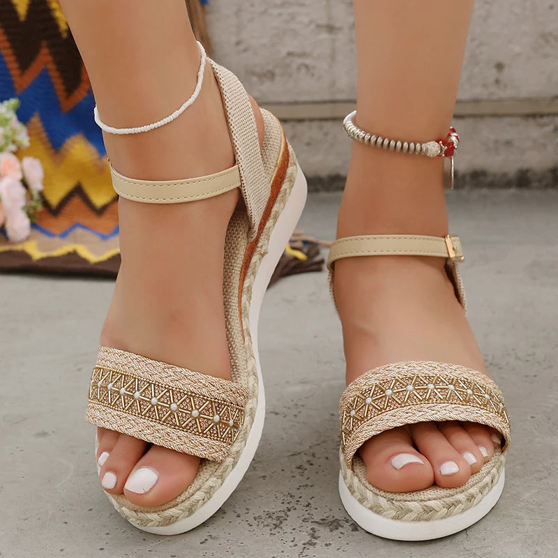 Zoki Plus Size Ankle Buckle Wedge Sandals for Women 2025 Summer Non Slip Beach Shoes Woman Lightweight Platform Sandles Female